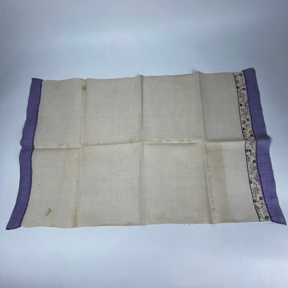 Vtg Purple Tea Towel Embroidered 28x17 Large Table Doily Handmade Applique POOR - Picture 1 of 10